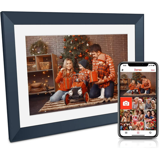 Ficcug 10.1 inch Full HD Digital Picture Frame,Large Memory Wifi Smart Photo Frame,IPS Touch Screen,Share Photos Videos Instantly via Frameo App,Blue