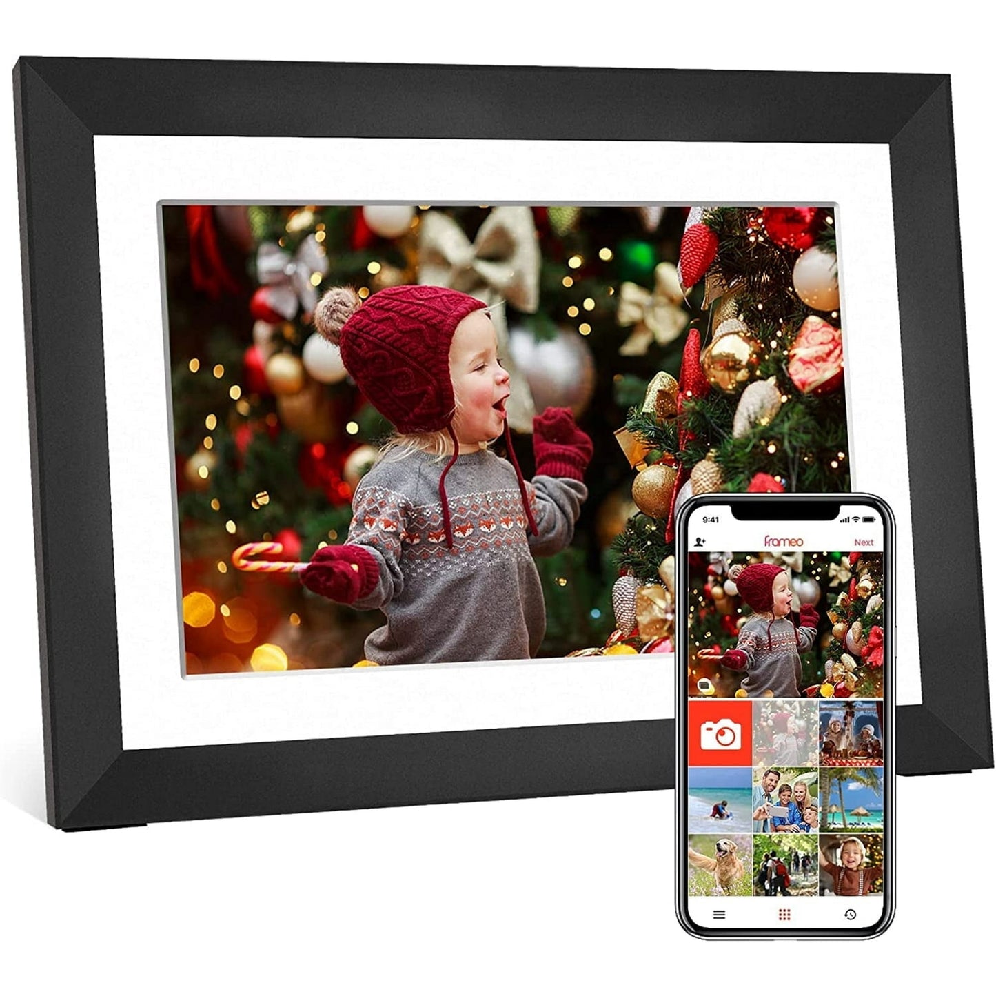 Ficcug 10.1"Digital Picture Frame,16GB Wifi Smart Photo Frame,HD IPS Touch Screen,Easy Share Photos Videos via App from Anywhere,Perfect for Gift-Black