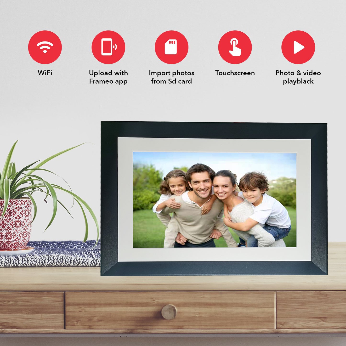 Ficcug 10.1"Digital Picture Frame,16GB Wifi Smart Photo Frame,HD IPS Touch Screen,Easy Share Photos Videos via App from Anywhere,Perfect for Gift-Black