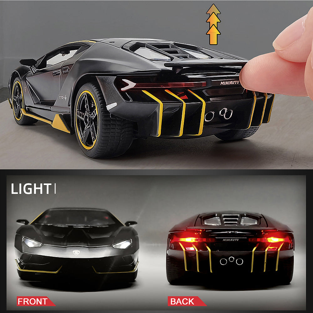 Ficcug 1/32 Scale Alloy Diecast Model Cars Sounds and Lighs Pull Back Cars Toys Collection & Sports Cars Play Vehicles Toys for Kids Boys Girls Gift (Black)