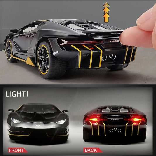 Ficcug 1/32 Scale Alloy Diecast Model Cars Sounds and Lighs Pull Back Cars Toys Collection & Sports Cars Play Vehicles Toys for Kids Boys Girls Gift (Black)