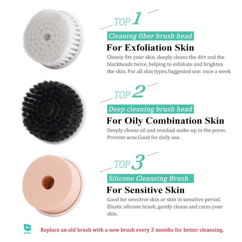 Ficcug 3 in 1 Rechagable Facial Cleansing Brush- Face Spin Brush Set, Deep Cleansing, Gentle Exfoliating, Removing Blackheads, Massaging, Face and Body