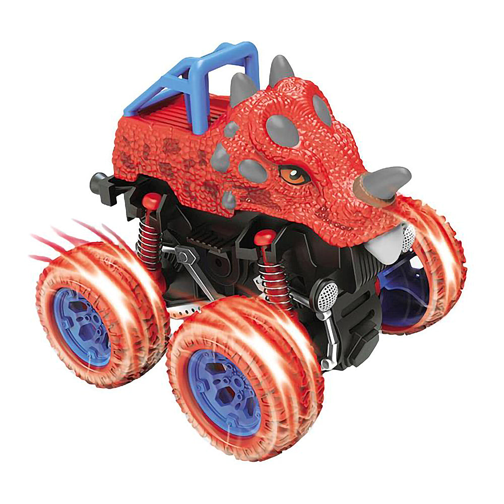 Ficcug 2 Pack Friction Powered Car Toys,Dinosaur Monster Pull Back Trucks for Kids,Stunt 360°Spin Off-Road Vehicle,Toddler Toys Inertia Car Toys for 3 4 5 6+ Year Old Boys Girls