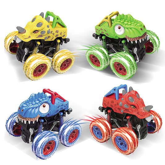 Ficcug 2 Pack Friction Powered Car Toys,Dinosaur Monster Pull Back Trucks for Kids,Stunt 360°Spin Off-Road Vehicle,Toddler Toys Inertia Car Toys for 3 4 5 6+ Year Old Boys Girls