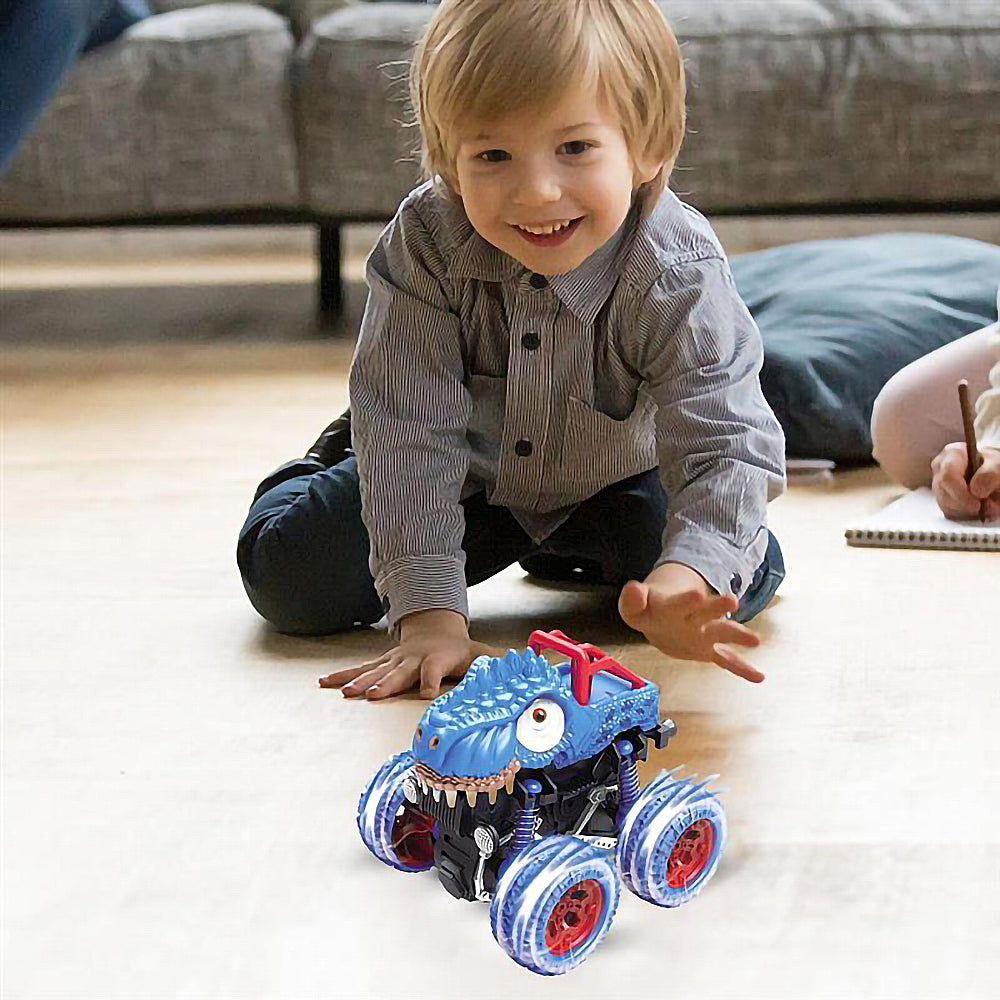 Ficcug 2 Pack Friction Powered Car Toys,Dinosaur Monster Pull Back Trucks for Kids,Stunt 360°Spin Off-Road Vehicle,Toddler Toys Inertia Car Toys for 3 4 5 6+ Year Old Boys Girls